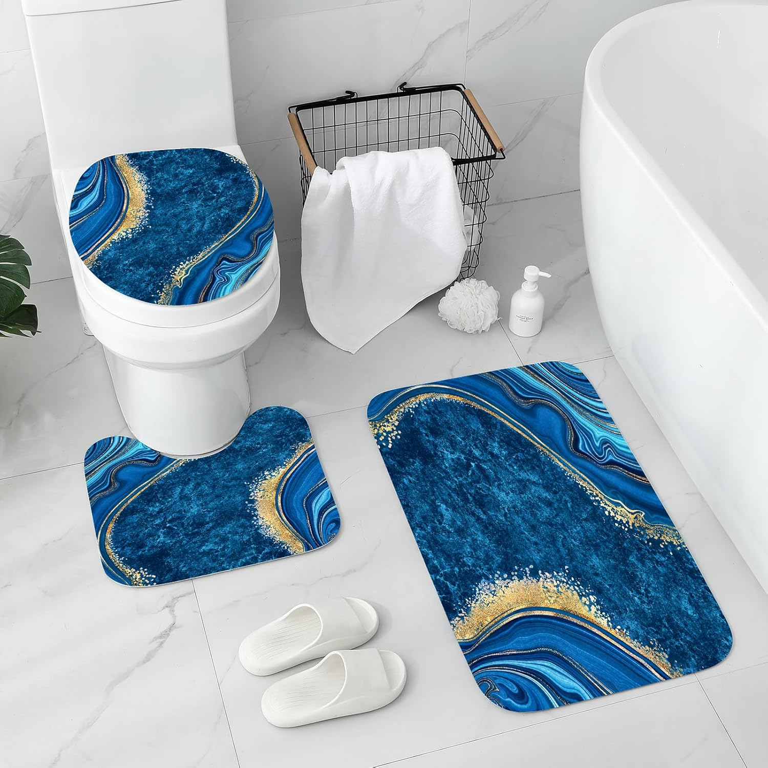 Gibelle 4 Pcs Luxury Marble Shower Curtain Set