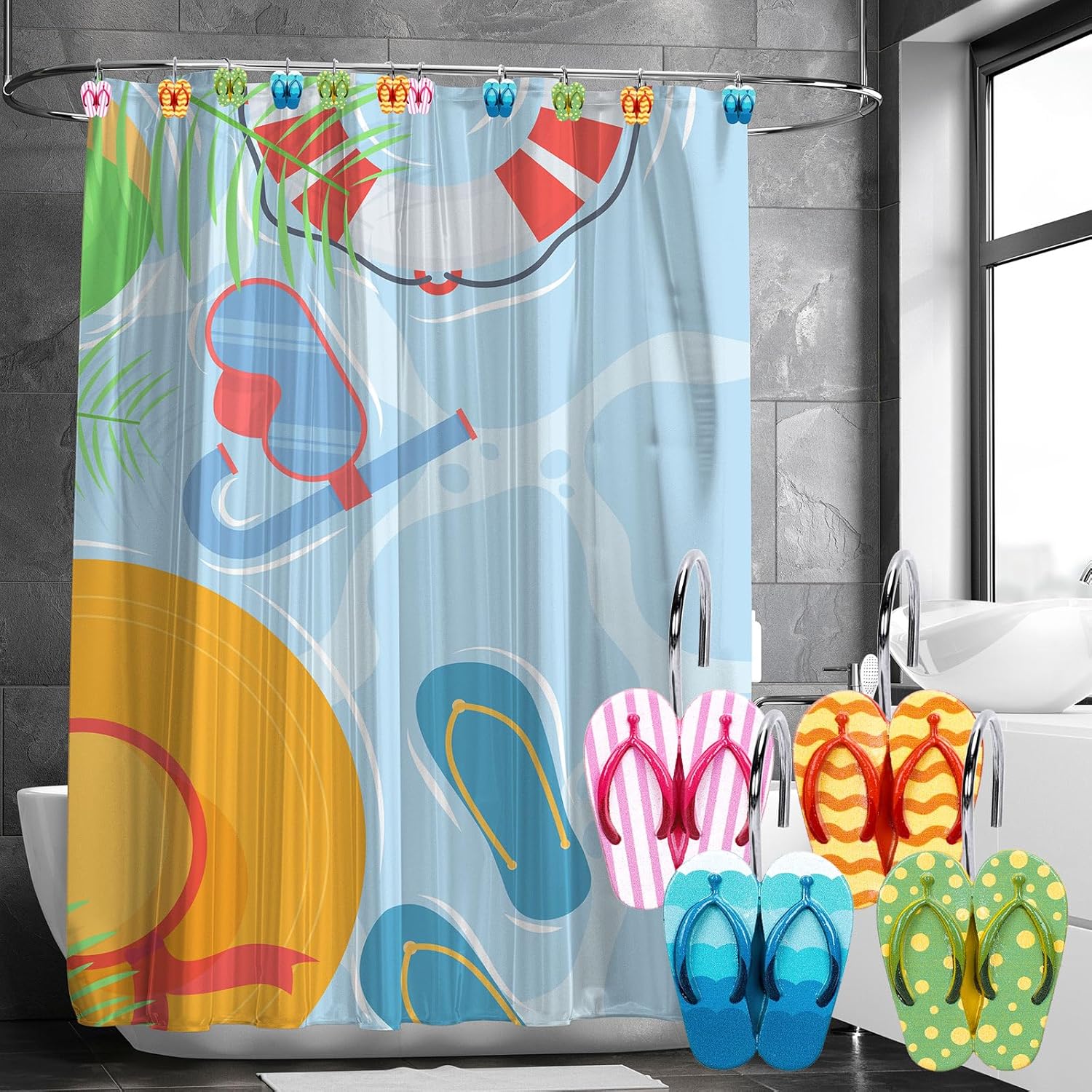 Whaline Summer Beach Flip Flop Shower Curtain Hooks