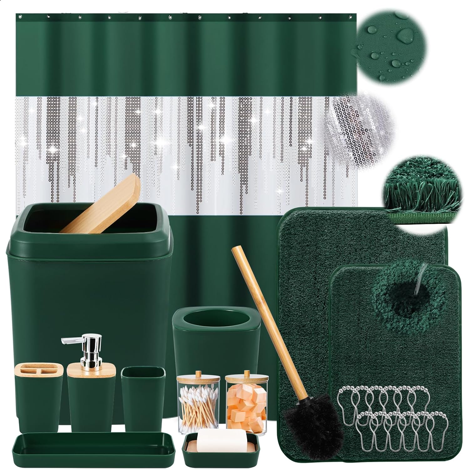XLHOMO Dark Green Bathroom Accessory Set