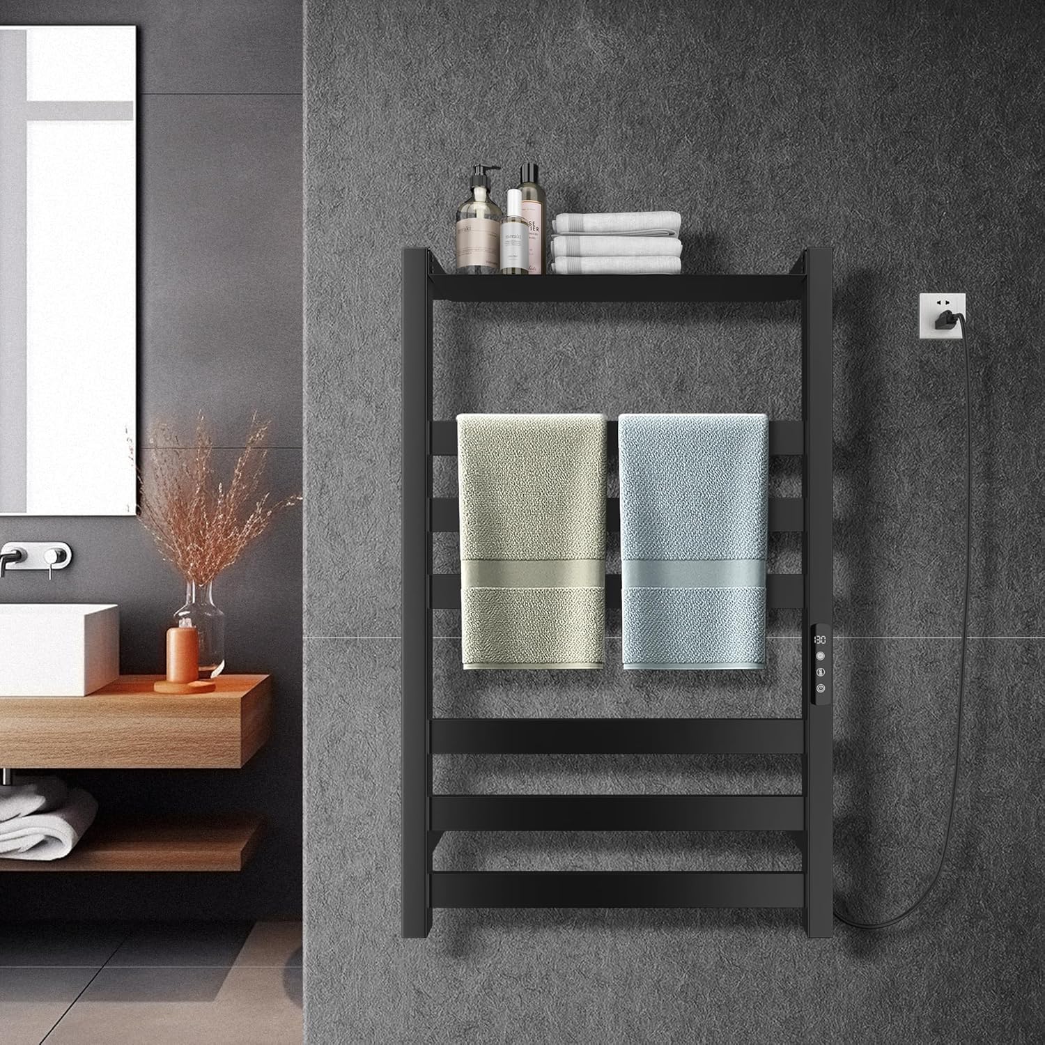 Colliford Towel Warmer Rack 6 Bars Black