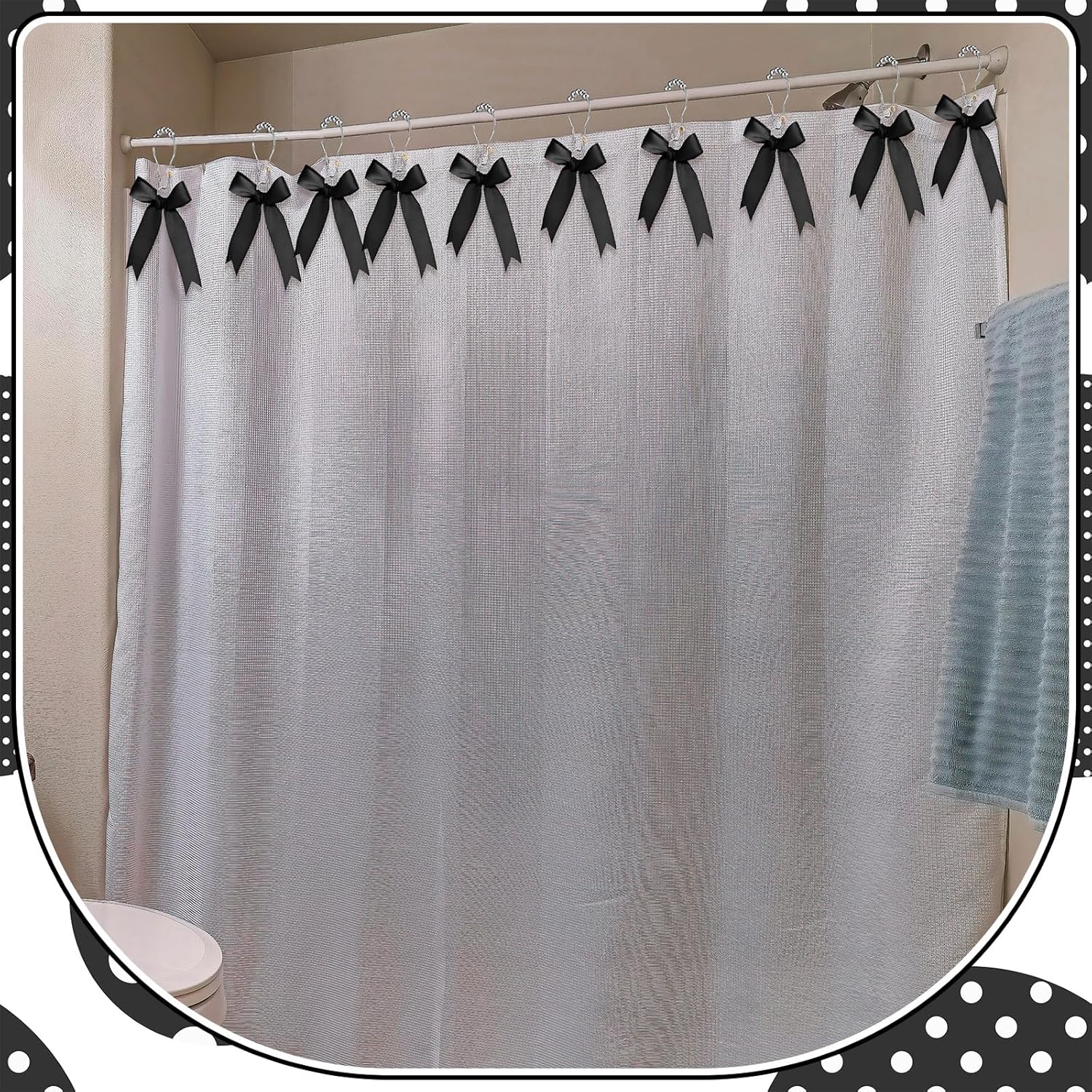 12-Piece Set Black Bow Shower curtain Hooks for Modern Bathroom Design